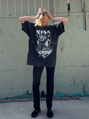 Kiss Black Graphic Band Tee with White Print